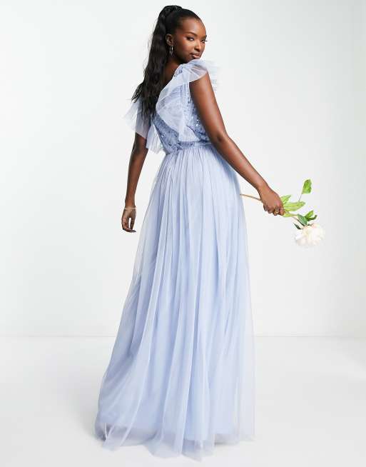 Frock and Frill Bridesmaid floaty maxi dress in blue