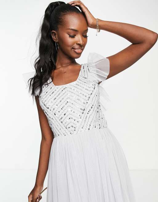 Frock and Frill Bridesmaid floaty maxi dress in gray ASOS