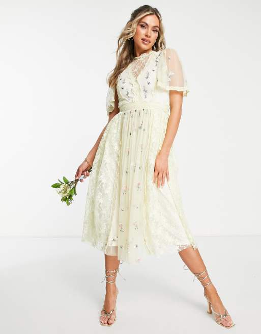 Frock And Frill Bridesmaid Floral Midi Dress In Cream Asos