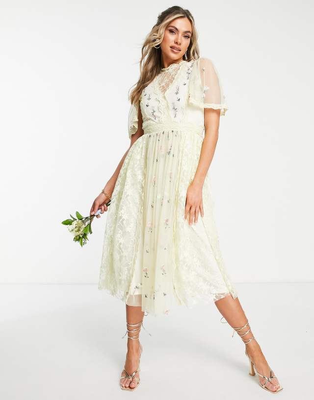 Frock and Frill Bridesmaid floral midi dress in cream