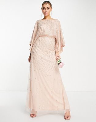 Frock and Frill Bridesmaid maxi dress with exaggerated sleeves in blush