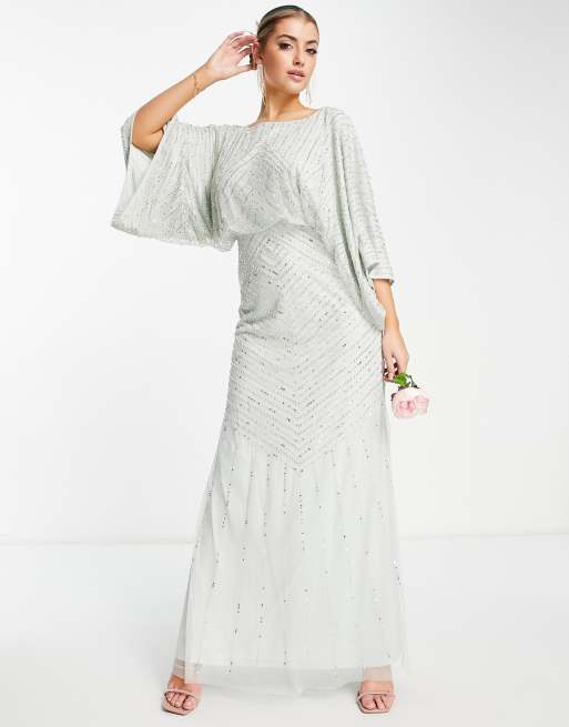 Frock And Frill Bridesmaid Maxi Dress With Exaggerated Sleeves In Dusty