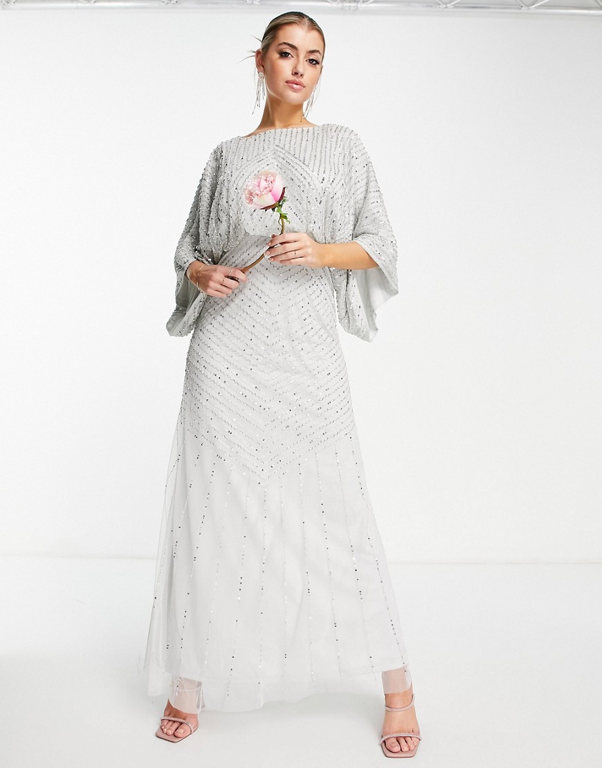 Frock and Frill Bridesmaid maxi dress with exaggerated sleeves in gray