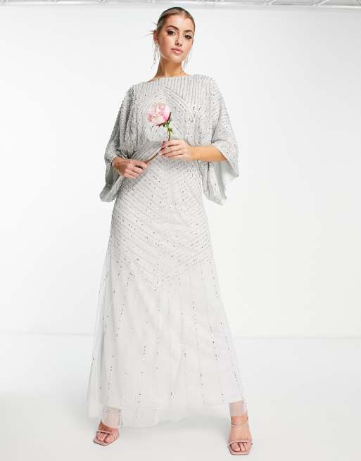 Frock and Frill Bridesmaid maxi dress with exaggerated sleeves in gray ASOS