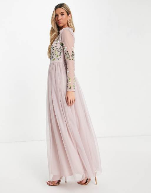 Frock and frill floral embellished hot sale maxi dress in dusky rose