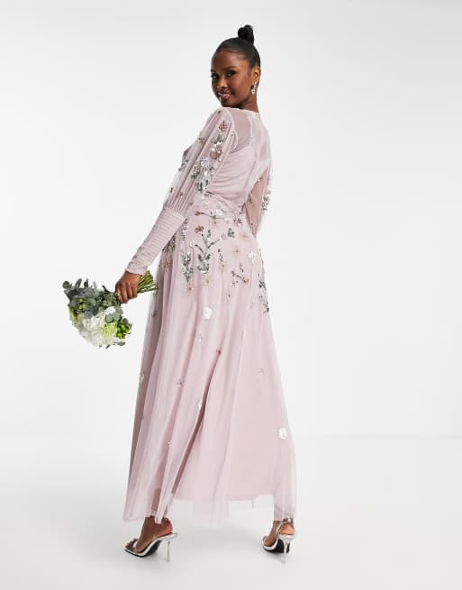 Asos design long sleeve best sale maxi dress in embroidered mesh