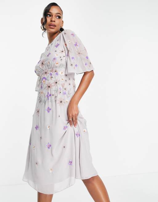 Crew neck floral embellished midi dress hotsell