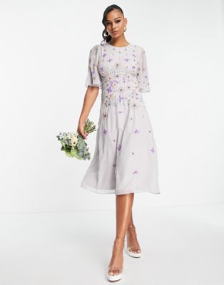 Frock and Frill Bridesmaid mini dress with floral embellished detail in lilac