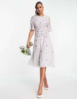 Frock and Frill Bridesmaid mini dress with floral embellished detail in lilac - ASOS Price Checker