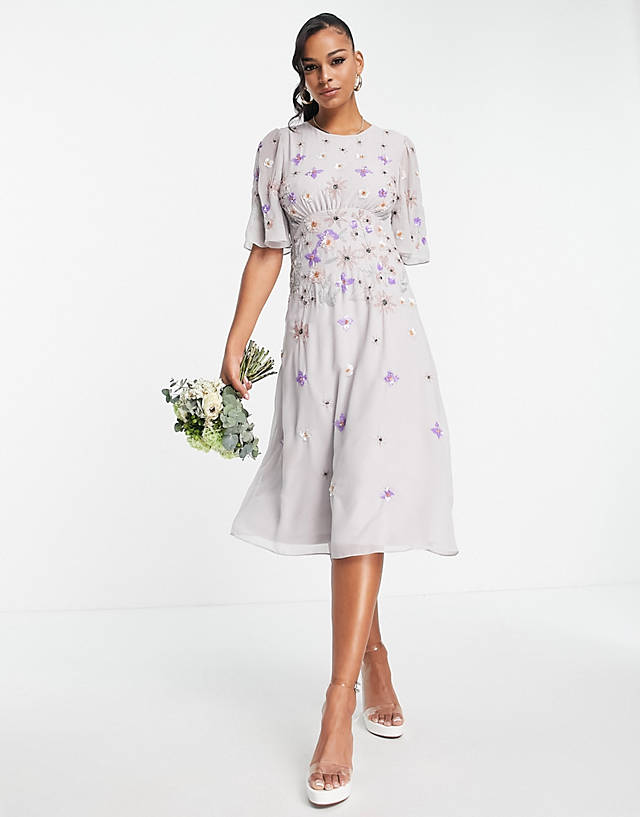 Frock and Frill - bridesmaid mini dress with floral embellished detail in lilac