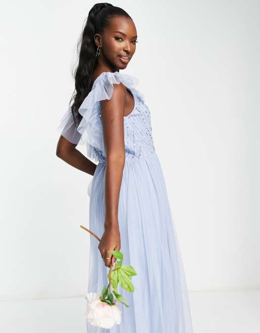 Frock And Frill Bridesmaid – Niebieska zwiewna sukienka maxi, 4 z 4