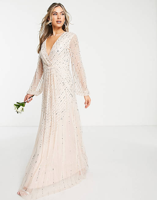 Bridesmaid plunge front maxi dress with embellishment in blush Asos Women Clothing Dresses Maxi Dresses 