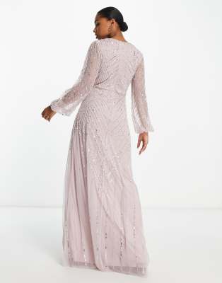 Pearl Embellished Maxi Dress with Flare Sleeves – Frock and Frill