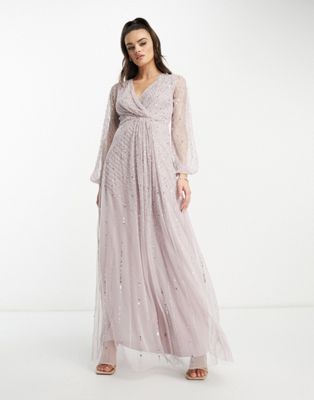 Frock and Frill Bridesmaid sequin plunge front maxi in dusty mauve