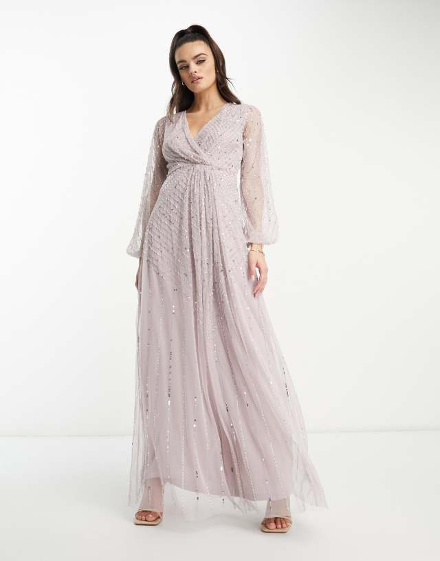 Frock and Frill Bridesmaid sequin plunge front maxi dress in dusty mauve