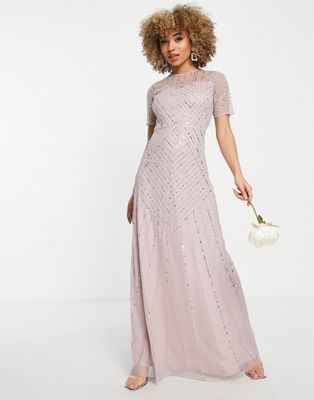 Frock and Frill Bridesmaid short sleeve maxi dress with embellishment in dusty mauve - Click1Get2 Coupon