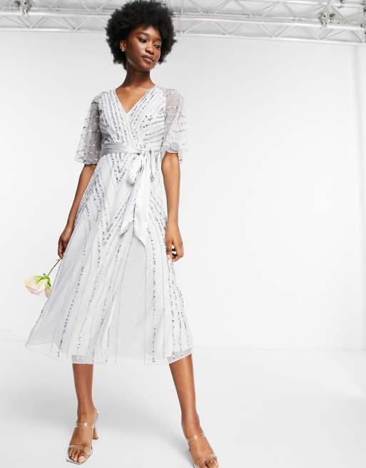 Frock And Frill – Bridesmaid – Szara zdobiona sukienka midi, 4 z 4