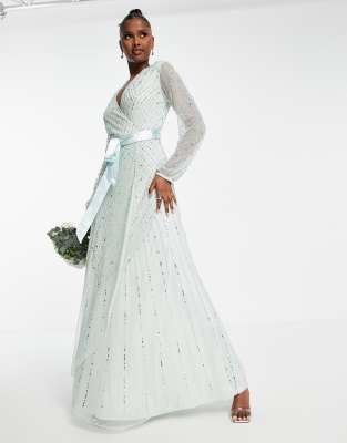 Frock And Frill Bridesmaid Wrap Maxi Dress In Dusty Sage-green