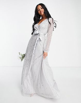 Frock and Frill Bridesmaid wrap maxi dress in grey