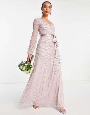 Frock and Frill Bridesmaid wrap maxi dress in taupe