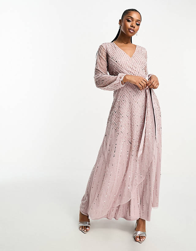Frock and Frill - bridesmaid wrap maxi dress in taupe