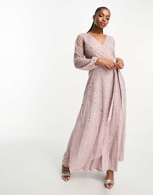 Frock and Frill Bridesmaid wrap maxi dress in taupe