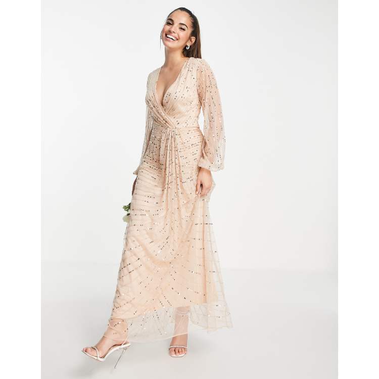 Sistaglam embellished long sleeve wrap clearance maxi dress