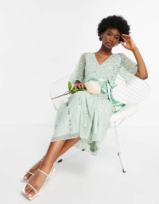 Frock and Frill Bridesmaids embellished midi dress in sage green | ASOS