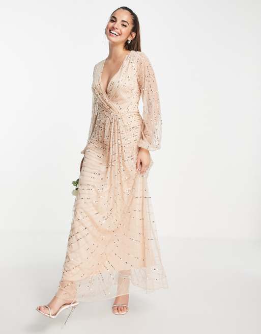 Frock And Frill – Brudtärnor – Pärlrosa, utsmyckad maxiklänning