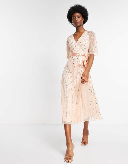 Frock And Frill – Brudtärnor – Pärlrosa, utsmyckad midiklänning, 4 av 4