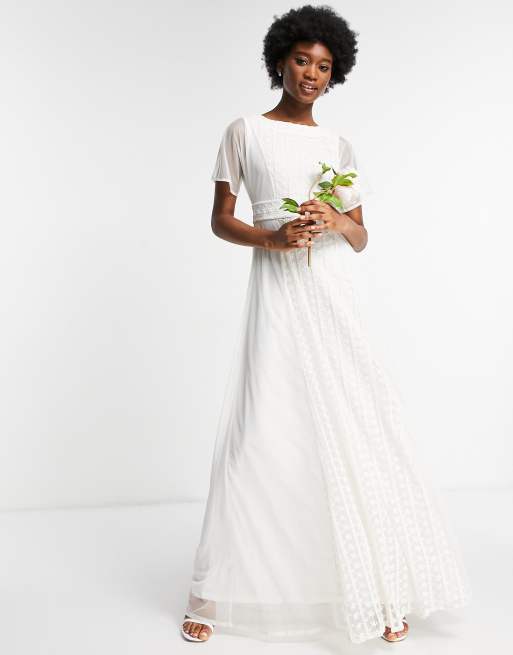 Frock and Frill - Bruidskleding - Geborduurde midaxi jurk met luchtige rok in wit 