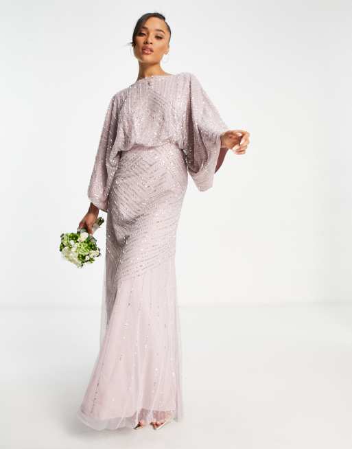 Frock And Frill - Bruidsmeisjes - Lange jurk met uitvergrote mouwen in vaalmauve