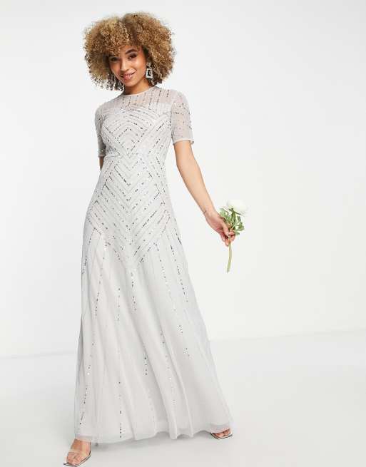 Frock And Frill - Bruidsmeisjes - Maxi jurk met korte mouwen en versiering in grijs