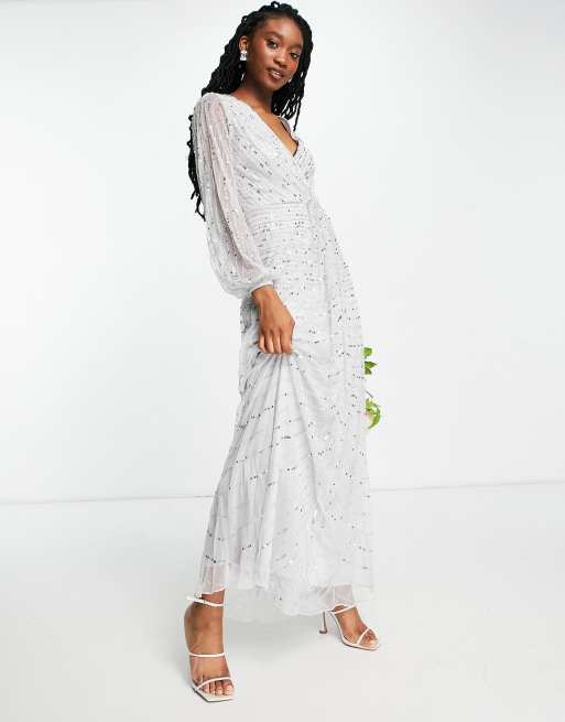 Frock And Frill - Bruidsmeisjes - Midi jurk met versiering in duifgrijs