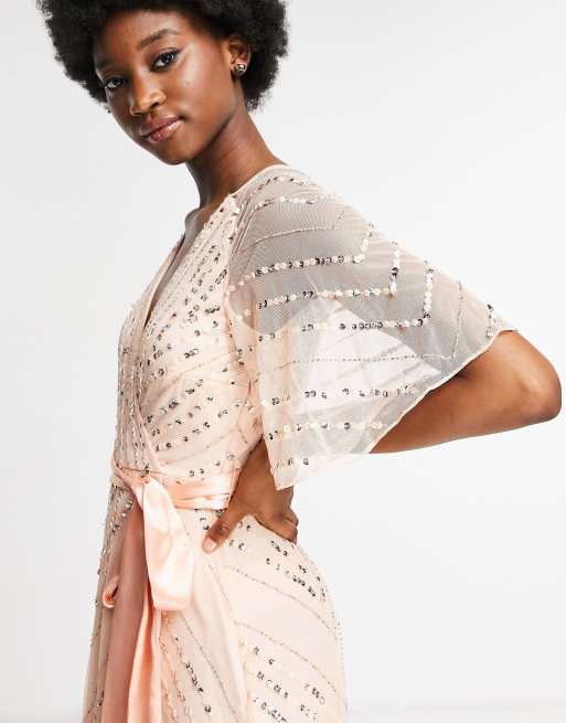 Frock And Frill - Bruidsmeisjes - Midi jurk met versiering in parelroze, 3 van 4