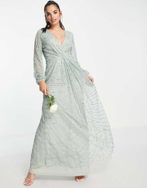 Frock And Frill - Bruidsmeisjes - Midi jurk met versiering in saliegroen