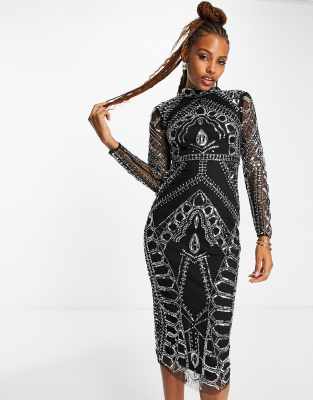 Edith Black Embellished Maxi Dress – Frock and Frill