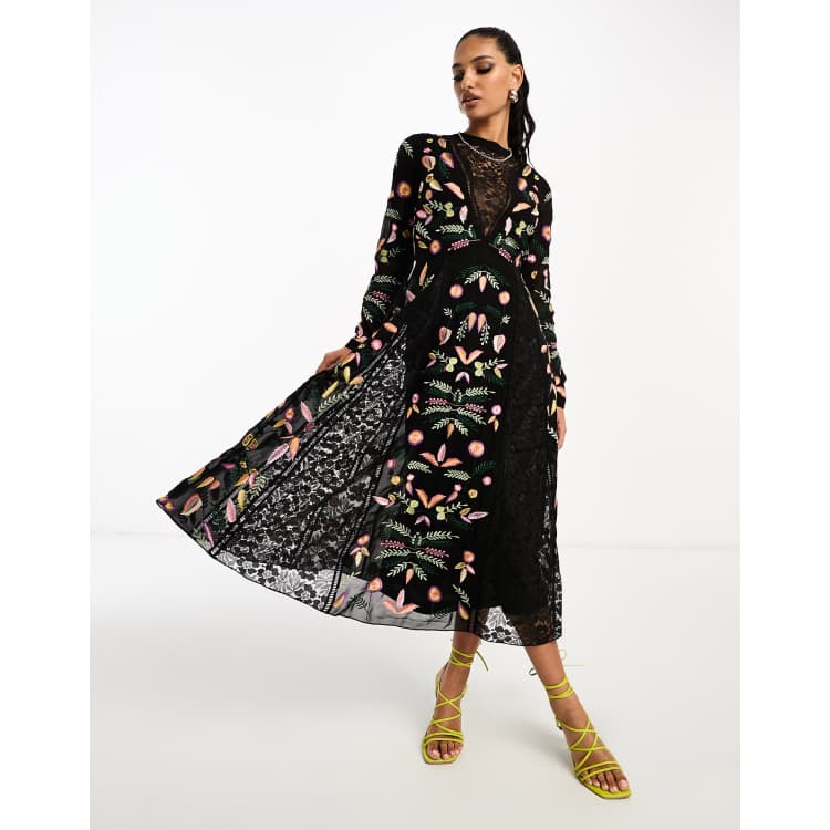 Frock and Frill embroidered maxi dress in black ASOS