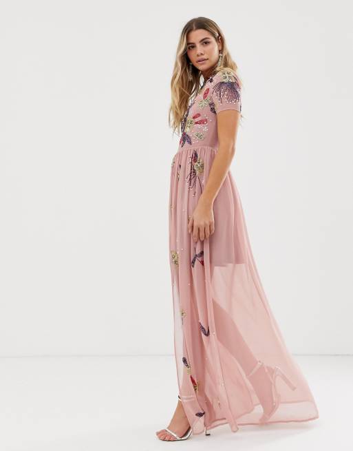 Frock And Frill floral embellished maxi dress in dusky rose