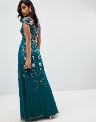 emerald green embellished dress