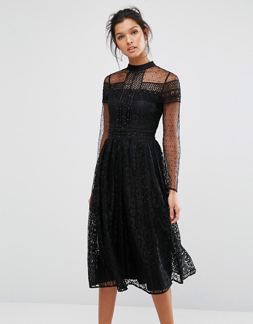 Frock and Frill | Frock and Frill High Neck Lace Midi Dress with Bead ...