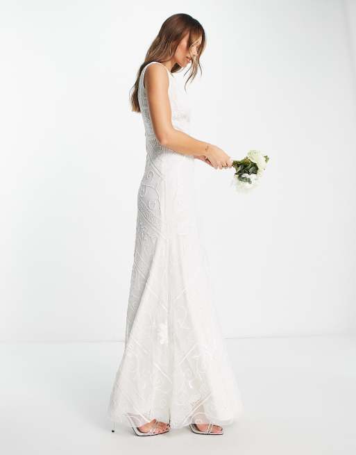 Frock and Frill - Hvid maxi-brudepigekjole med udsmykning , 4 af 4