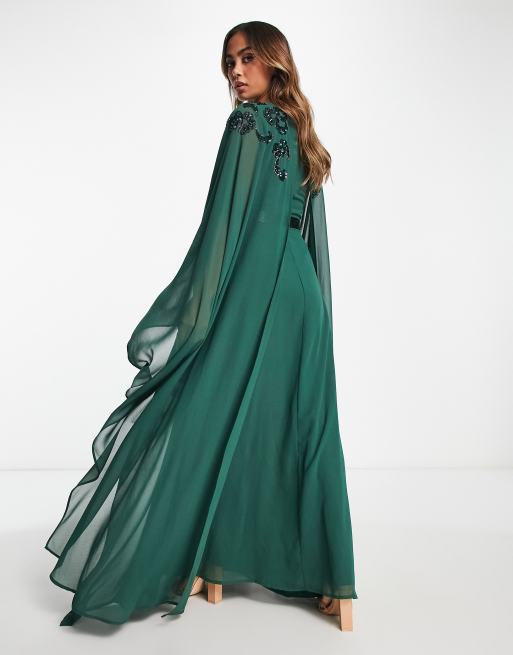 Frock and Frill Maxikleid in Grun mit tiefem Ausschnitt und Cape Detail ASOS