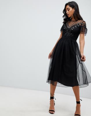 black midi frill dress