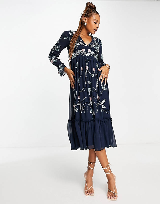 Frock and Frill - midi dress with embellishment in navy