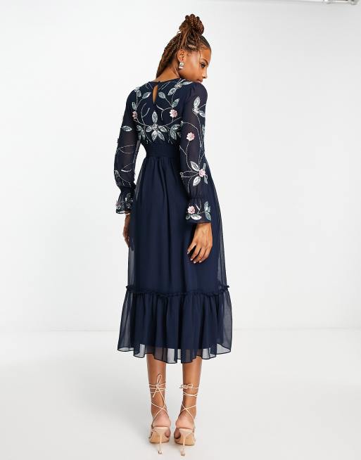Frock And Frill - Midi jurk met versiering in marineblauw, 4 van 4