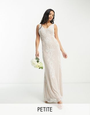 Frock and Frill Petite Bridal premium embellished v neck maxi dress in ivory