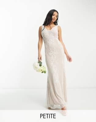 Frock and Frill Petite Bridal premium embellished v neck maxi dress in ivory-White φωτογραφία