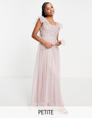 Frock and Frill Petite Bridesmaid floaty maxi dress in taupe - ASOS Price Checker