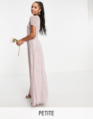 Frock and Frill Petite Bridesmaid short sleeve maxi dress with embellishment in dusty mauve